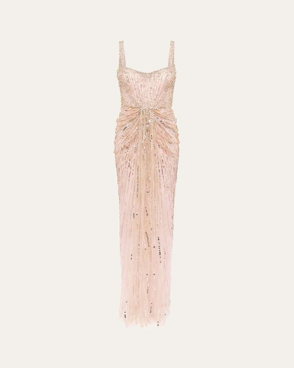 Chrissy Knot Crystal Sequined Gown